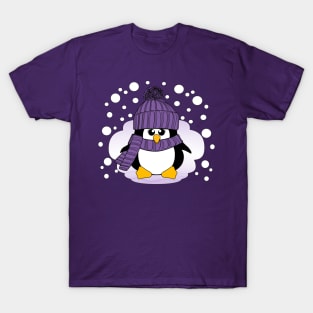 Christmas Penguin with Purple Hat and Scarf T-Shirt